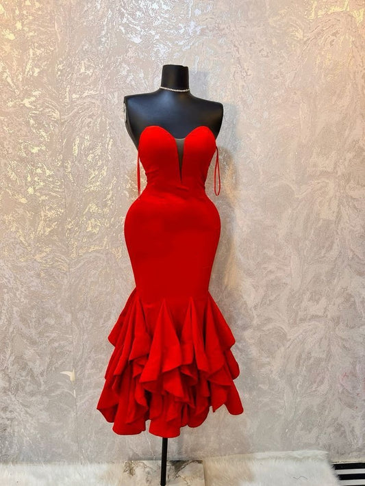 NiceVestidos - Robe de soirée longue rouge à col en cœur NV5835