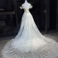 Off Shoulder White Mermaid Wedding Gown Lace Appliques Hand Beading Sparkle Tulle Long Train  NV7049