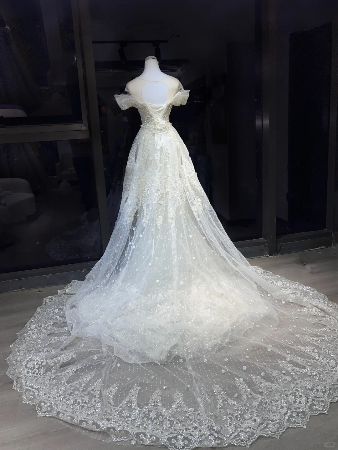 Off Shoulder Ivory Mermaid Wedding Gown Beaded Lace Appliques Detachable Long Tulle Train  NV7062