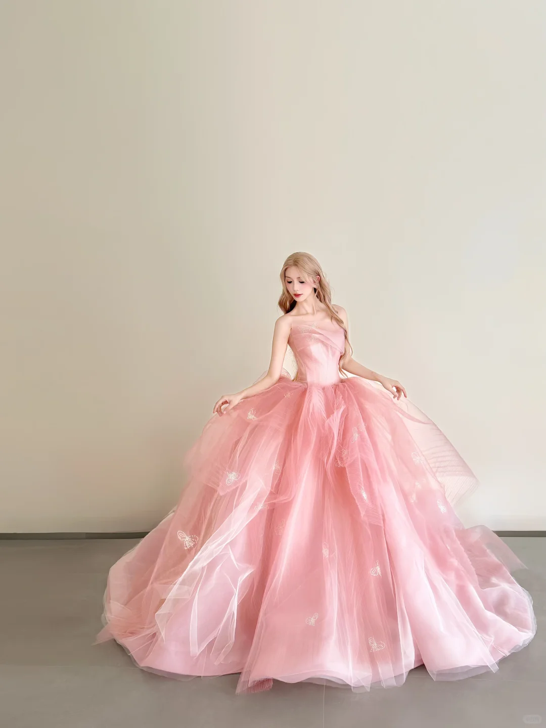 Dusty Pink One Shoulder Tulle Ball Gown Butterfly Embroidery Prom Dress  NV7180