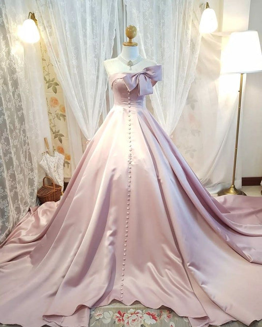 Robe de soirée longue en satin rose magnifique et élégante nv3309