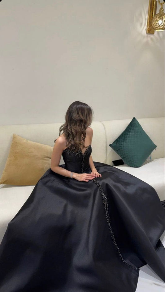 Schwarzes stilvolles, einzigartiges, langes Ballkleid mit Pailletten, NV3041