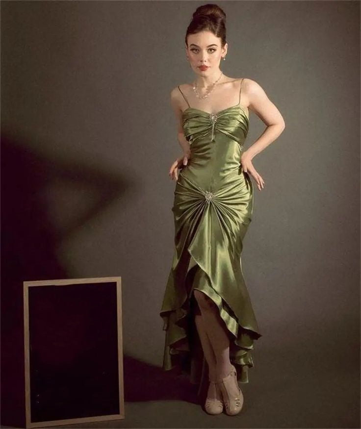 Green spaghetti strap bodycon long ball gown evening dress nv1965