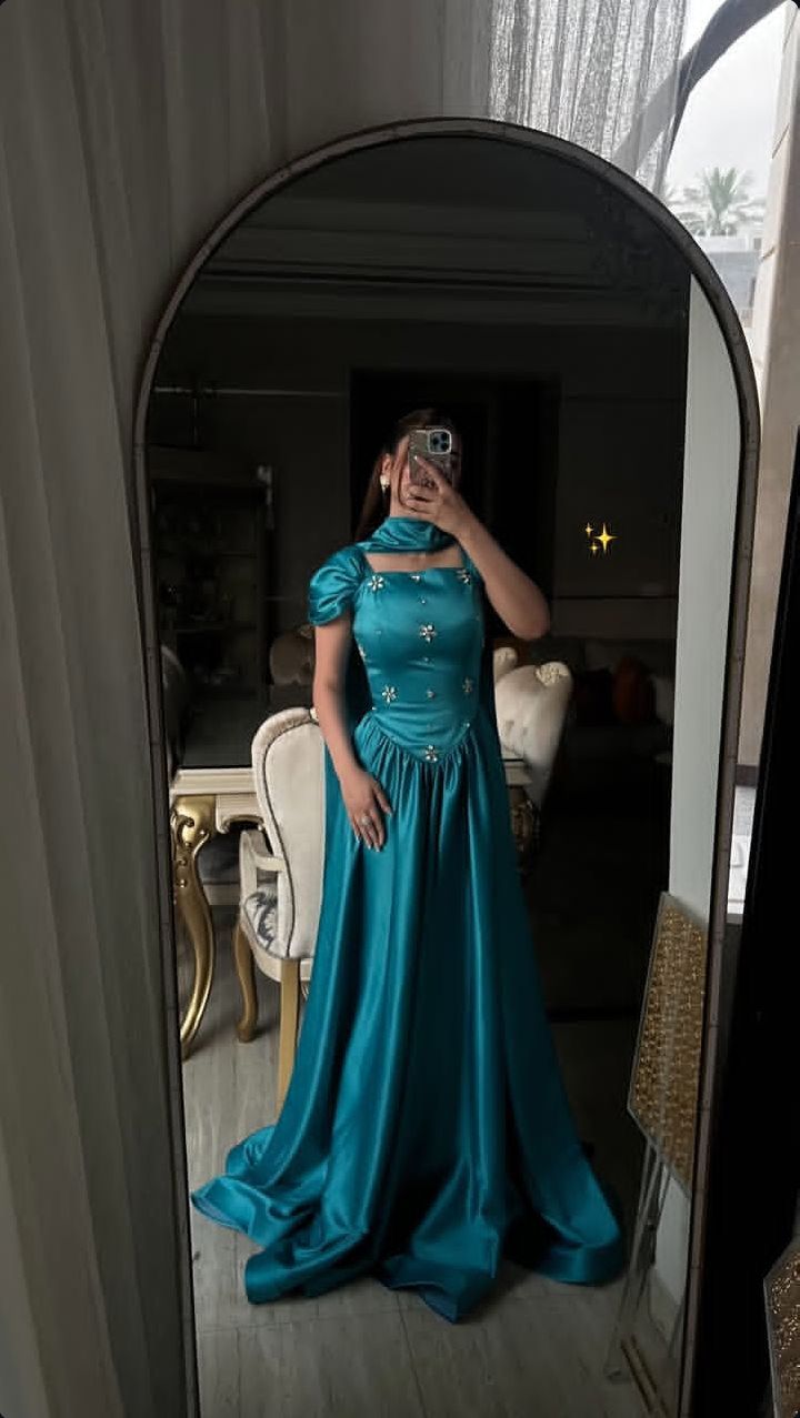NiceVestidos--Elegant Lake Blue Satin Beaded Prom Dress NV5760