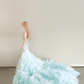 Mint Green Off Shoulder Mermaid Prom Gown Beaded Sequin Ruffled Tulle Train  NV7176