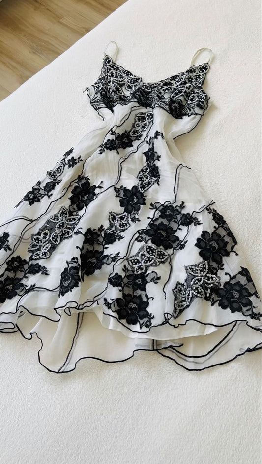 White vintage floral chiffon short homecoming dress prom dress ball gown nv4472