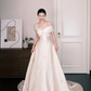 Off Shoulder Satin Ballgown Wedding Dress, Ivory Embroidered Bridal Gown  NV7285