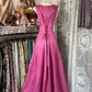 Rosa Vintage Mode A-Linie Bodenlanges Satin Ballkleid Abendkleid Partykleid nv3604