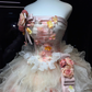 Strapless Pink Ombre Prom Dress 3D Rose Floral Tiered Glitter Tulle Cake Ball Gown  NV7061