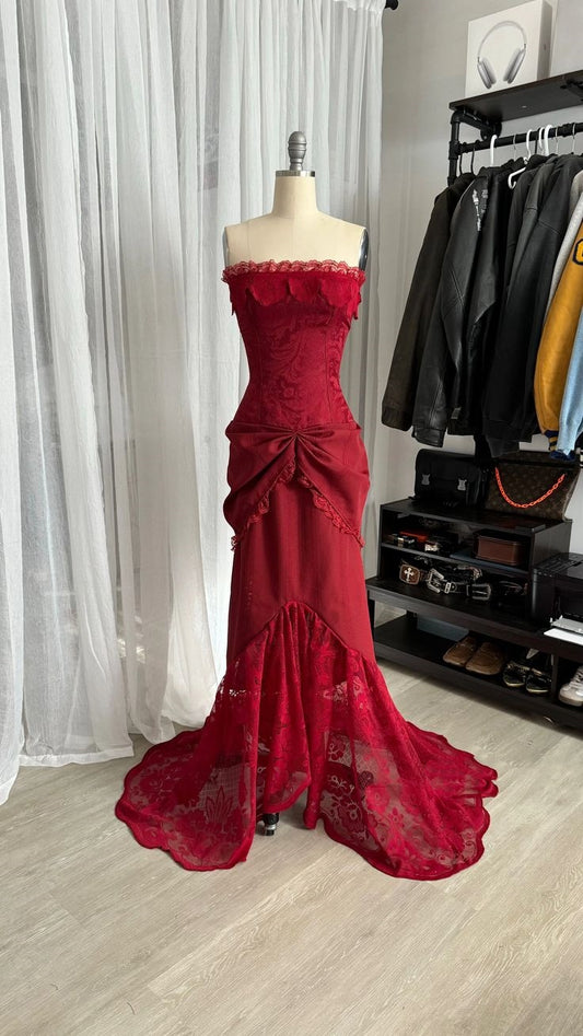 Beautiful Red Long Lace Prom Dress nv4815