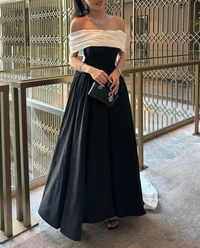 Black fashion elegant charming one shoulder off shoulder short sleeve long slit ball gown evening dress party dress nv2454