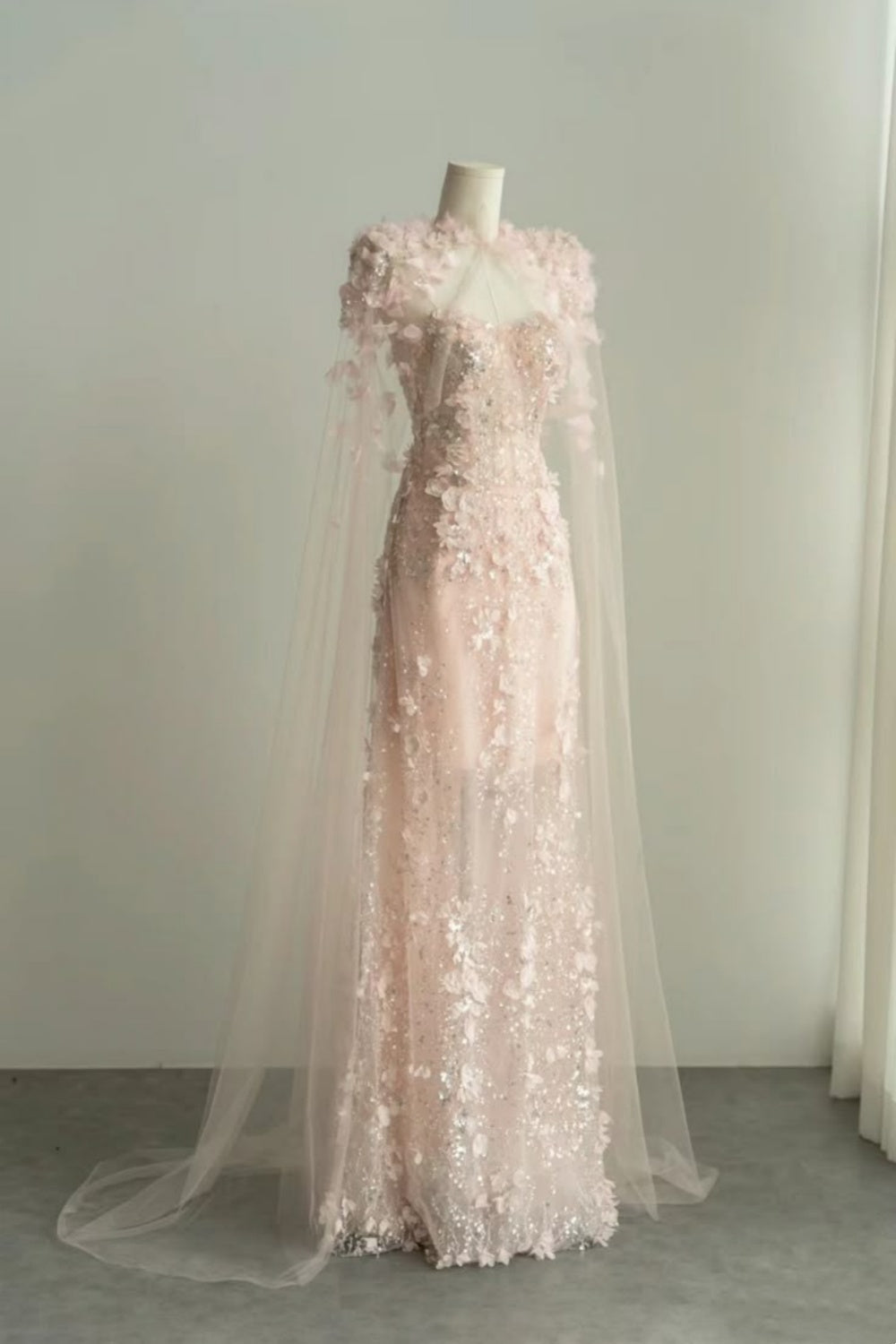 NiceVestidos – Rosa süßes, florales, elegantes, langes Tüll-Ballkleid NV5869