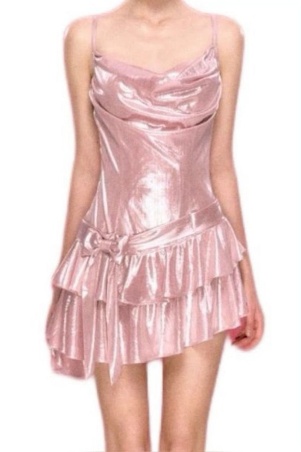 Sweet Spaghetti Strap Ruffle Short Satin Girls Mini Homecoming Dress Party Dress nv5438