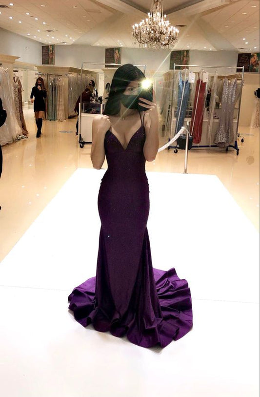 Robe de soirée longue en satin violet brillant simple et élégante nv2347