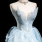Light blue elegant sweet exquisite beaded long tulle ball gown evening dress Graduation dress adult dress nv3778