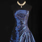 Navy Blue Gorgeous Shiny Vintage Fashion Off Shoulder Exquisite Beading Long Satin Elegant Ball Gown Party Dress Prom Dress nv3852