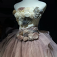 Dusty Purple Ombre Strapless Short Prom Dress 3D Rose Irregular Tulle Cocktail Evening Gown  NV7073