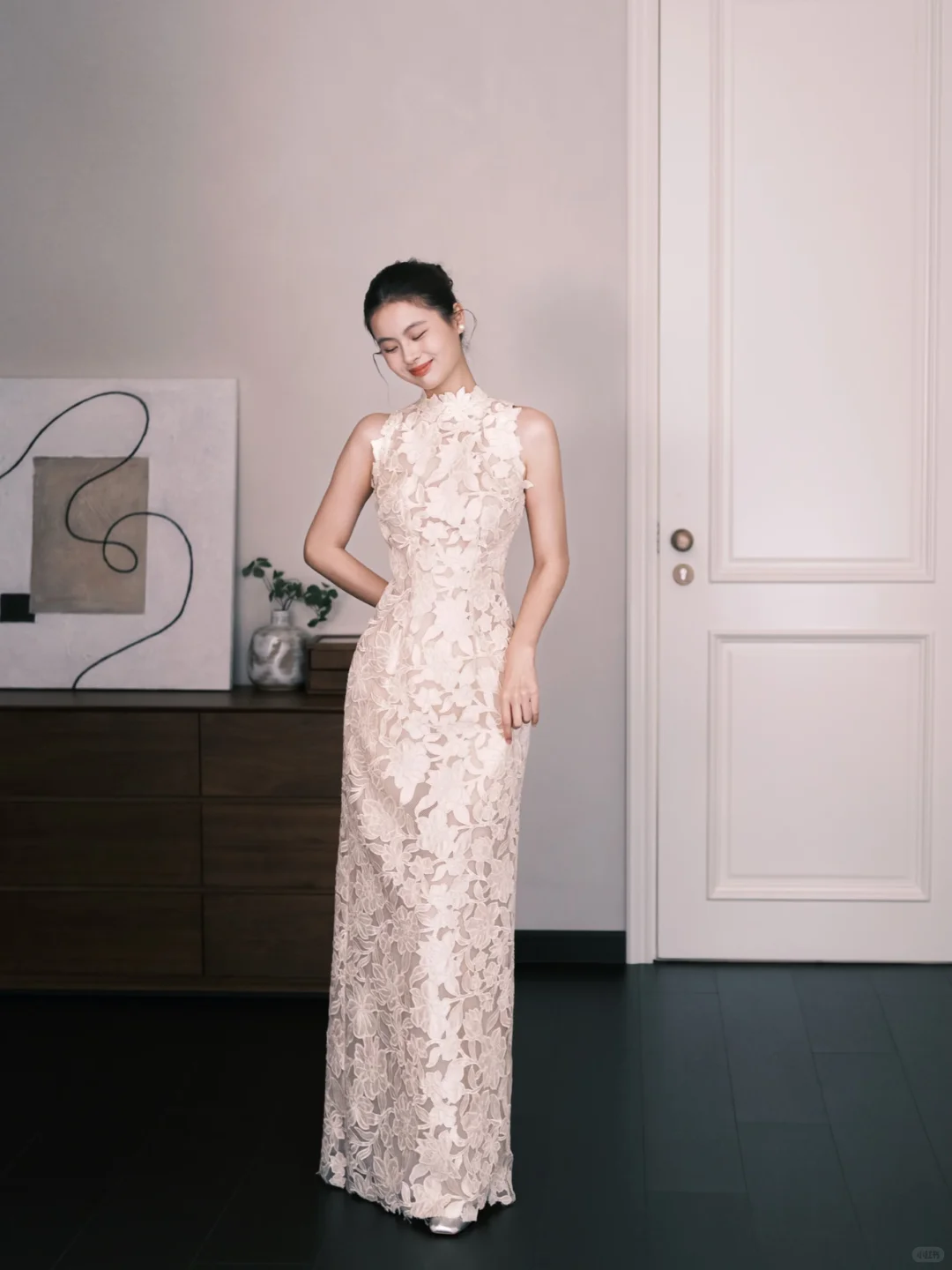 High Neck Halter 3D Floral Lace Sheath Formal Evening Dress  NV7360