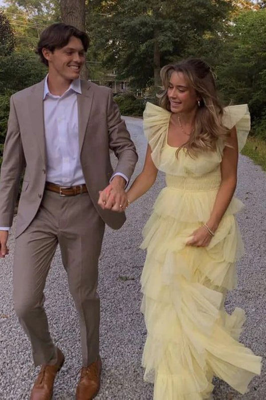 Gelb Mode Elegante Trägerlosen Lange tüll Ballkleid Abendkleid Party Kleid nv3412