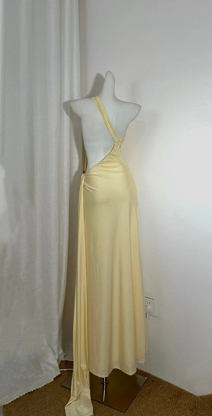 NiceVestidos-Yellow stylish and simple satin long Prom dress Nv5610