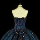 Navy Blue Gorgeous Exquisite Beaded Floral Long Tulle Ball Gown Evening Dress nv4379
