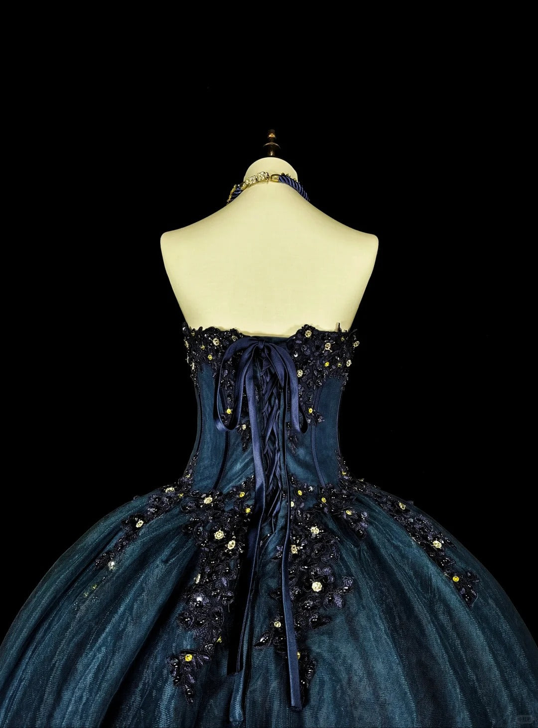 Navy Blue Gorgeous Exquisite Beaded Floral Long Tulle Ball Gown Evening Dress nv4379