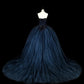 Navy Blue Gorgeous Exquisite Beaded Floral Long Tulle Ball Gown Evening Dress nv4379