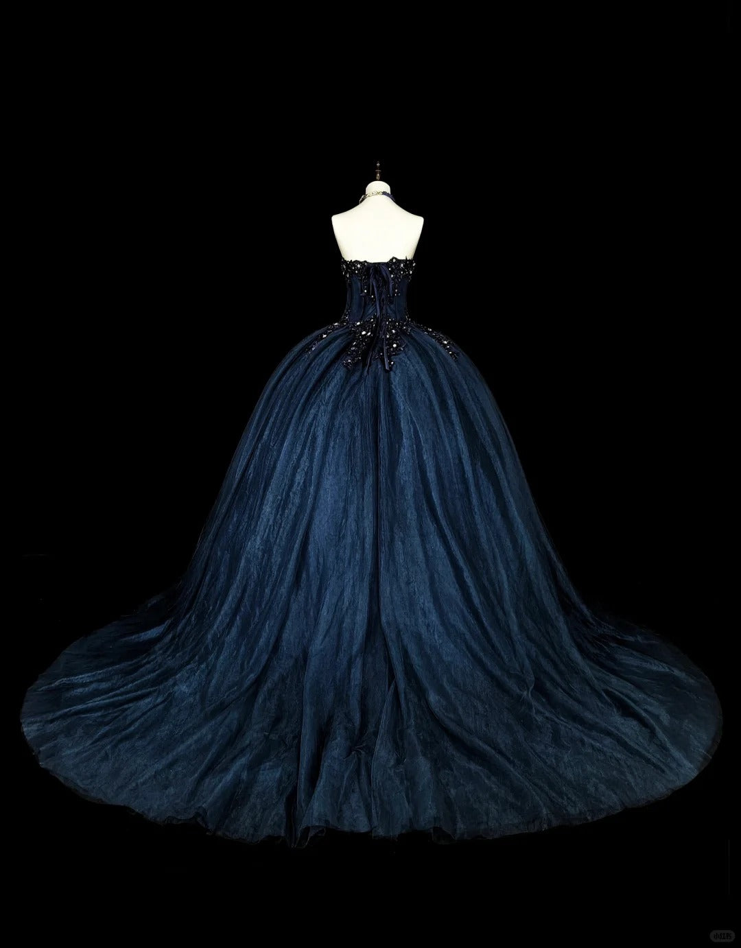 Navy Blue Gorgeous Exquisite Beaded Floral Long Tulle Ball Gown Evening Dress nv4379