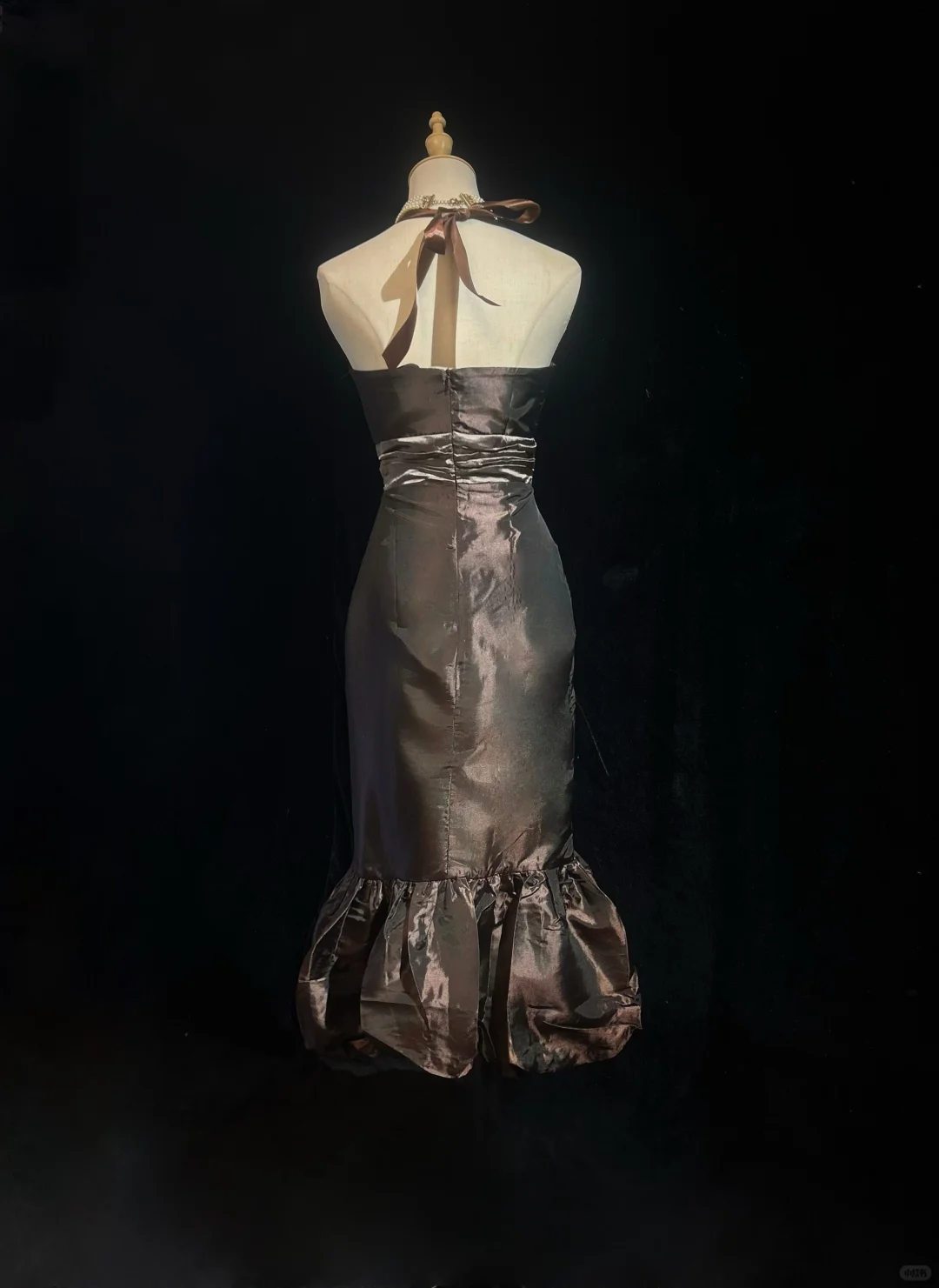 Halter Bronze Vintage Midi Prom Dress Shiny Taffeta 3D Fabric Rose Ruffled Mermaid Hem Formal Gown  NV6897