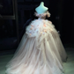 Blush 3D Floral Tulle Long Evening Gown Off The Shoulder Puffy Ball Gown Prom Dress  NV7064