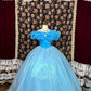 Blue princess Cinderella long tulle ball gown evening dress quinceanera dress nv4647