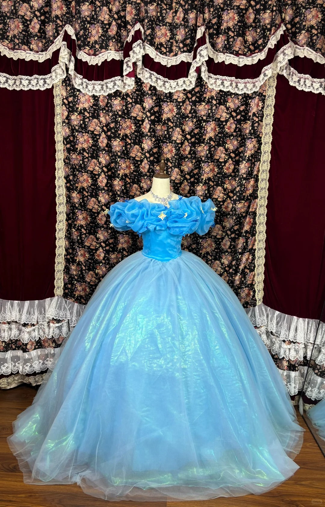 Blue princess Cinderella long tulle ball gown evening dress quinceanera dress nv4647