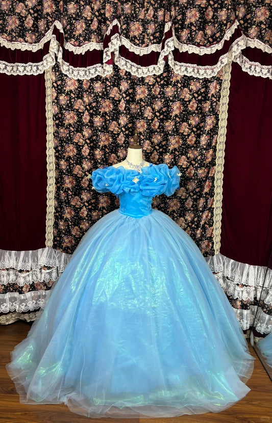 Blue princess Cinderella long tulle ball gown evening dress quinceanera dress nv4647