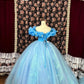 Blue princess Cinderella long tulle ball gown evening dress quinceanera dress nv4647