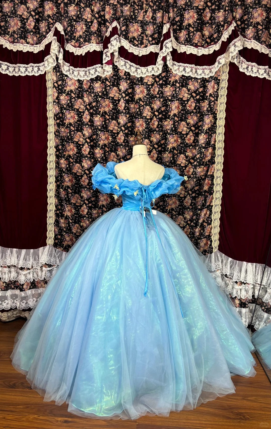 Blue princess Cinderella long tulle ball gown evening dress quinceanera dress nv4647