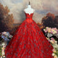 Rotes Vintage-Ballkleid aus Satin mit Blumenmuster und Perlen, lang, nv5144