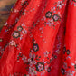 Rotes Vintage-Ballkleid aus Satin mit Blumenmuster und Perlen, lang, nv5144