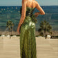 Robe de soirée longue à bretelles spaghetti et à la mode verte brillante, robe de soirée élégante en forme de tube papillon en trois dimensions, rose avec décoration en chaîne, nv2483