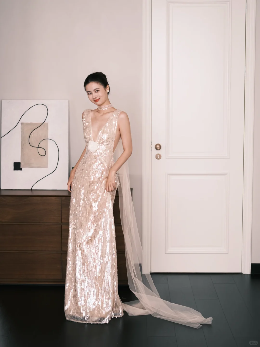 Nude Deep V Allover Sequin Prom Dress 3D Floral Evening Gown  NV7202