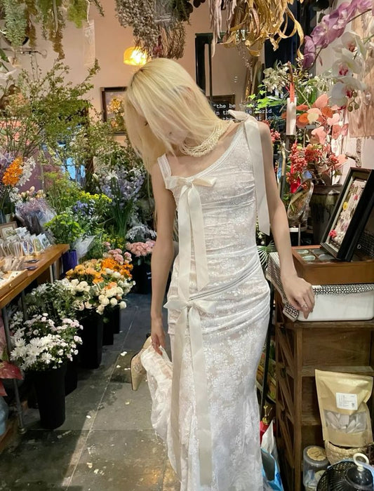 Ivory White Fashion One Shoulder Elegant Sweet Long Lace Ball Gown Evening Dress Wedding Guest Party Dress Prom Dress nv4029