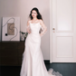 Detachable Tulle Sleeve Mermaid Wedding Dress Square Neck  NV7323