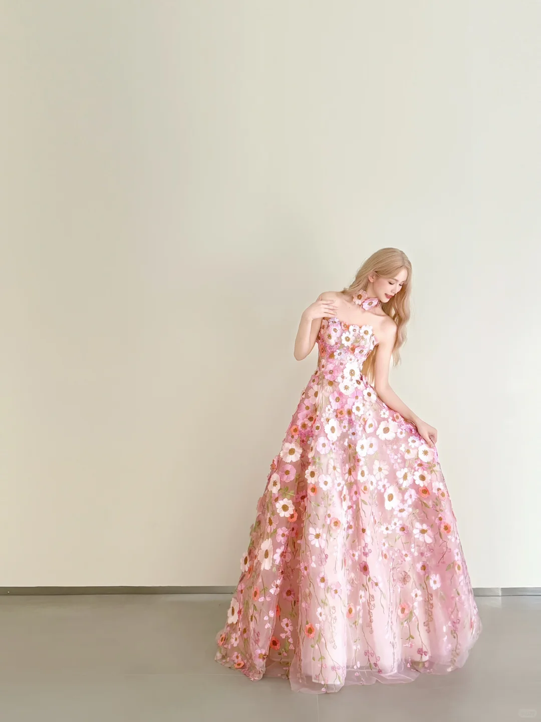 Pink 3D Floral Halter Prom Gown Tulle A-Line Formal Dress  NV7171