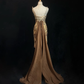 Spaghetti Strap Champagne Gold Short Prom Dress Heavy Rhinestone Beading Mermaid Bodycon with Long Chiffon Cape Formal Gown  NV6903