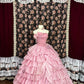 Robe de soirée longue en tulle perlé à fleurs roses, robe de bal, robe de quinceanera nv4646