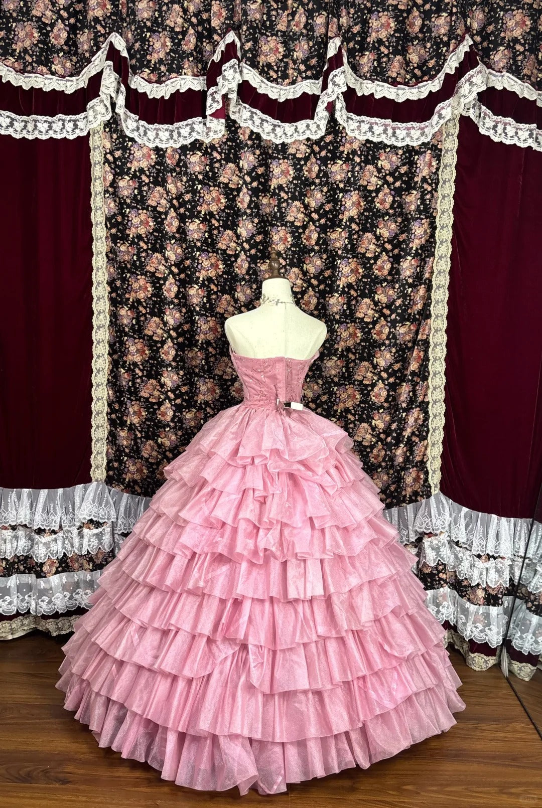 Robe de soirée longue en tulle perlé à fleurs roses, robe de bal, robe de quinceanera nv4646