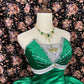 Green shiny beaded bow long satin ball gown evening dress quinceanera dress nv4645