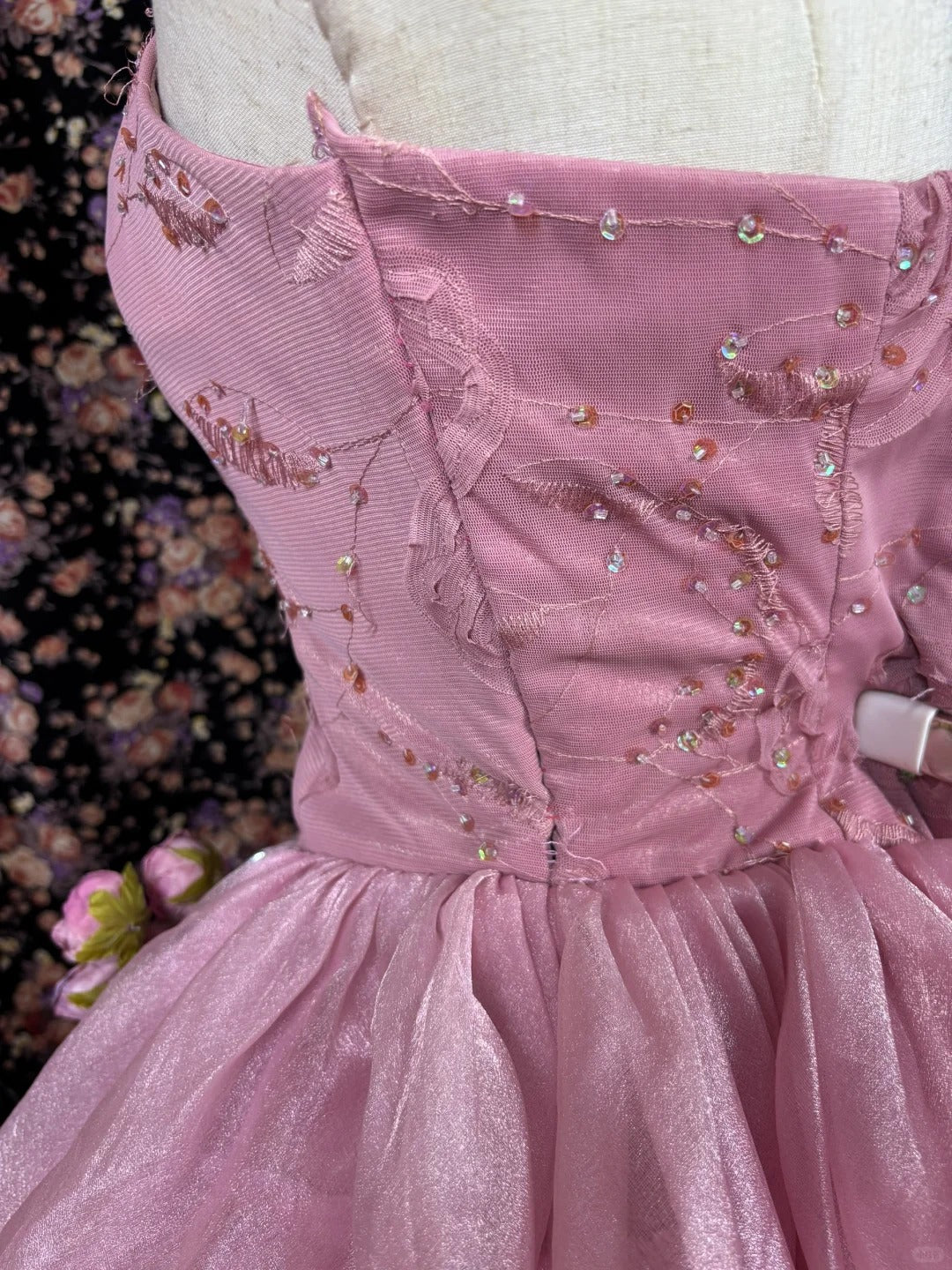 Robe de soirée longue en tulle perlé à fleurs roses, robe de bal, robe de quinceanera nv4646