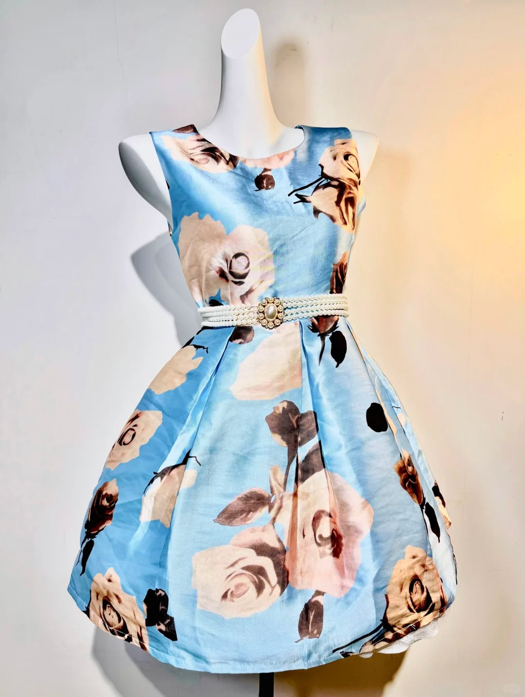 Blue Floral Fashion Short Satin Homecoming Dress Birthday Party Dress nv5310