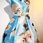 Blue Floral Fashion Short Satin Homecoming Dress Birthday Party Dress nv5310