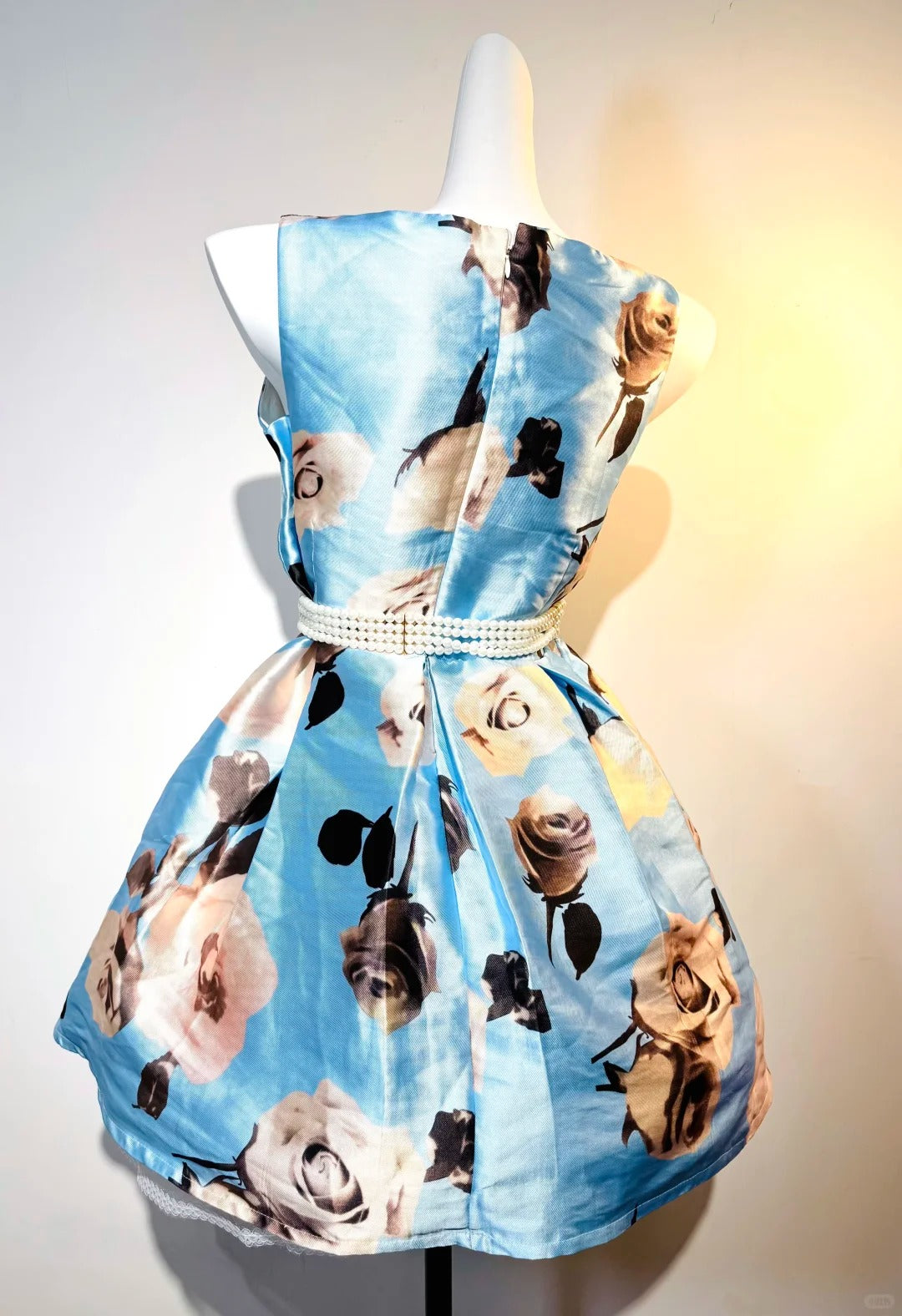 Blue Floral Fashion Short Satin Homecoming Dress Birthday Party Dress nv5310